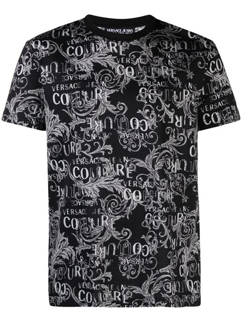 versace jeans couture baroque-print denim black shirt